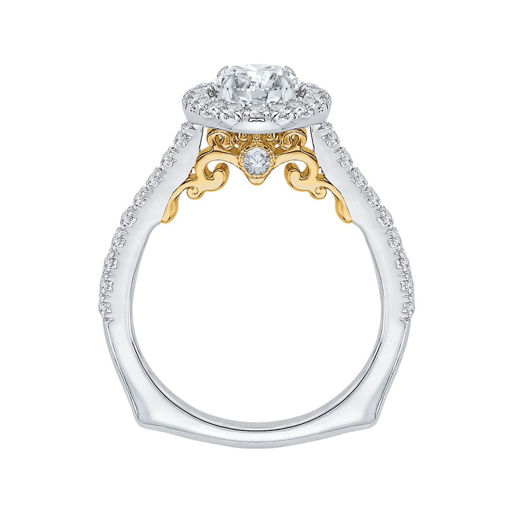 14K Two-Tone Gold Round Cut Diamond Halo Engagement Ring (Semi-Mount)