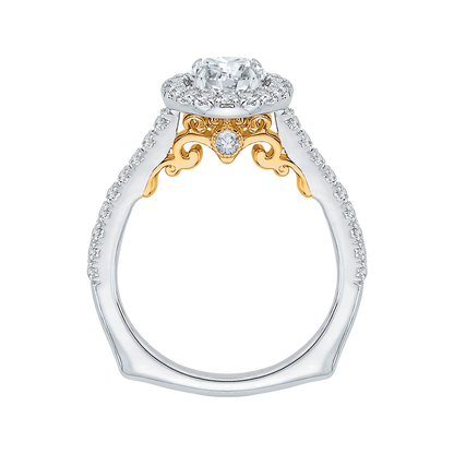 14K Two-Tone Gold Round Cut Diamond Halo Engagement Ring (Semi-Mount)