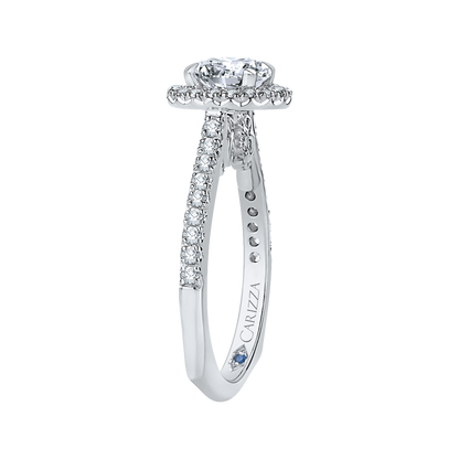 Prong Set Diamond Halo Engagement Ring in 14K White Gold (Semi-Mount)