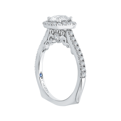 Prong Set Diamond Halo Engagement Ring in 14K White Gold (Semi-Mount)