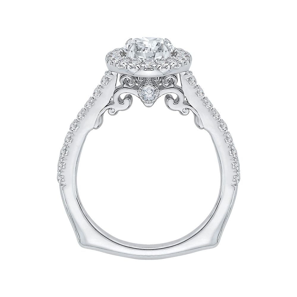 Prong Set Diamond Halo Engagement Ring in 14K White Gold (Semi-Mount)