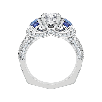 Euro Shank Round Diamond and Sapphire Three-Stone Engagement Ring in 14K White Gold (Semi-Mount)