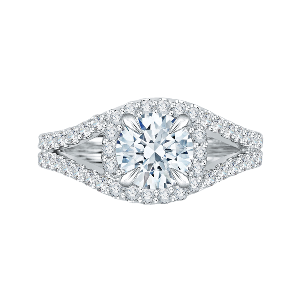 Split Shank Round Diamond Halo Engagement Ring in 14K White Gold (Semi-Mount)