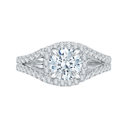 Split Shank Round Diamond Halo Engagement Ring in 14K White Gold (Semi-Mount)