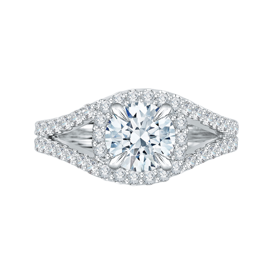 Split Shank Round Diamond Halo Engagement Ring in 14K White Gold (Semi-Mount)