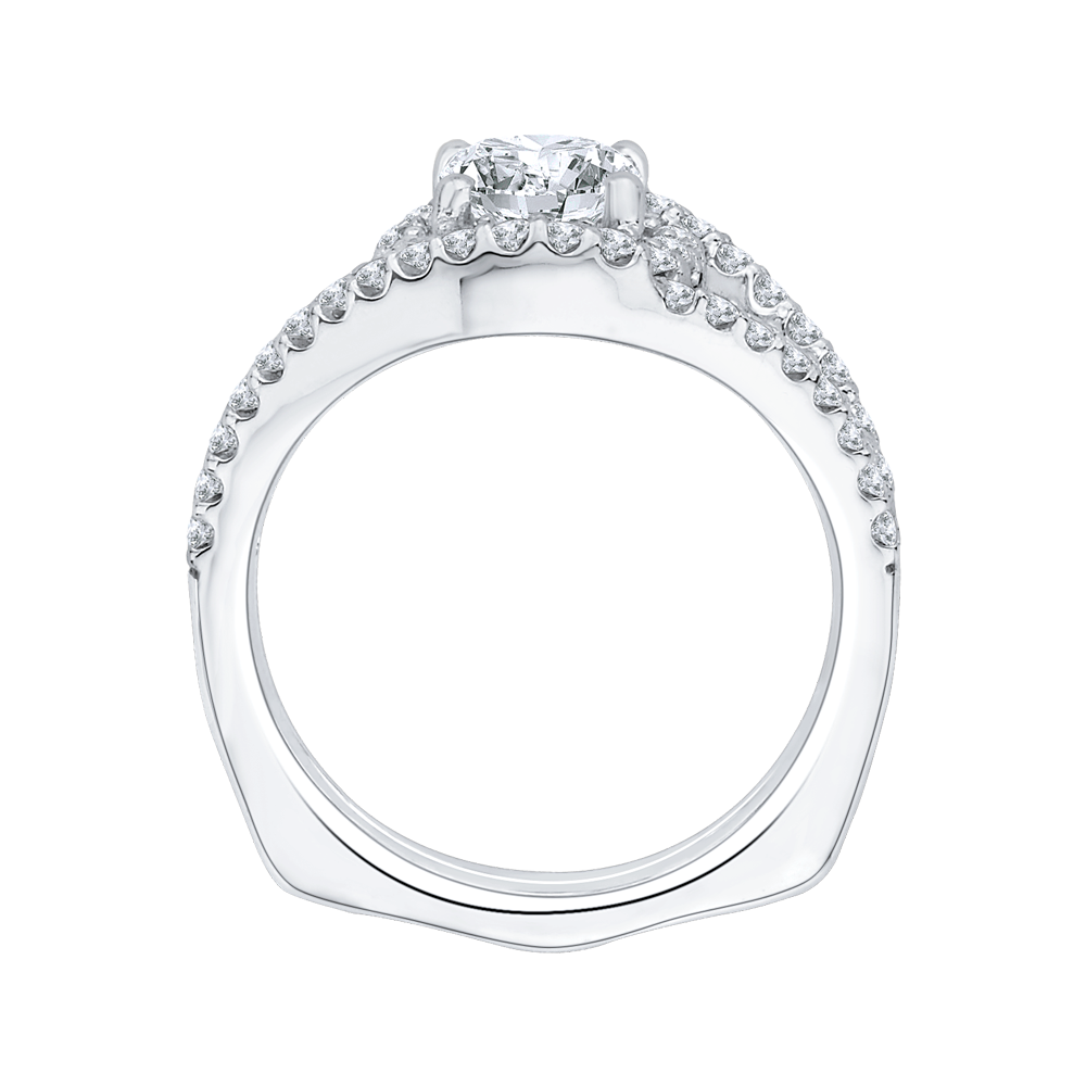 Split Shank Round Diamond Halo Engagement Ring in 14K White Gold (Semi-Mount)