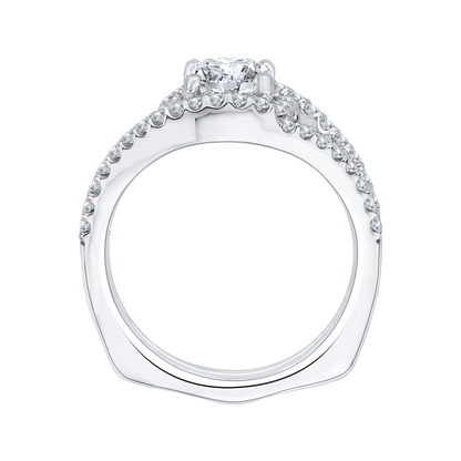 Split Shank Round Diamond Halo Engagement Ring in 14K White Gold (Semi-Mount)