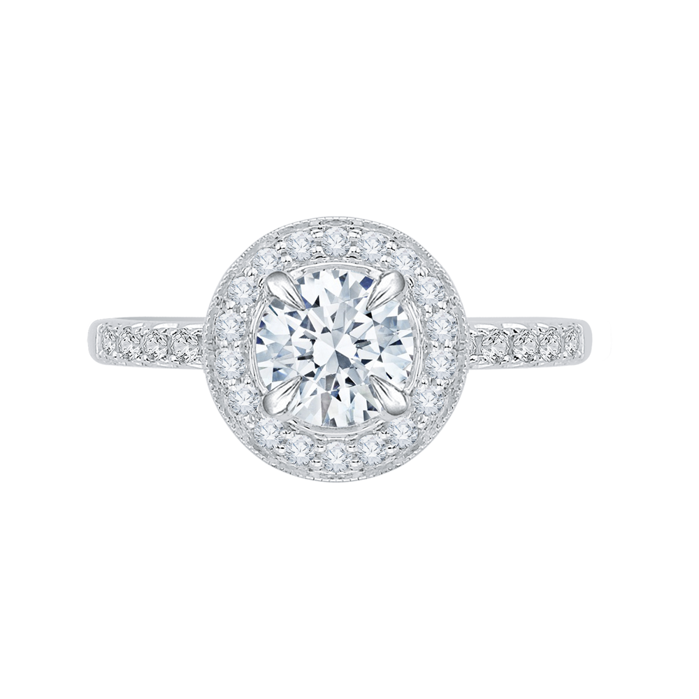 Euro Shank Round Diamond Halo Engagement Ring in 14K White Gold (Semi-Mount)