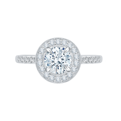 Euro Shank Round Diamond Halo Engagement Ring in 14K White Gold (Semi-Mount)