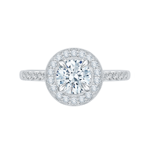 Euro Shank Round Diamond Halo Engagement Ring in 14K White Gold (Semi-Mount)