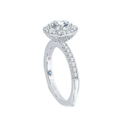 Euro Shank Round Diamond Halo Engagement Ring in 14K White Gold (Semi-Mount)