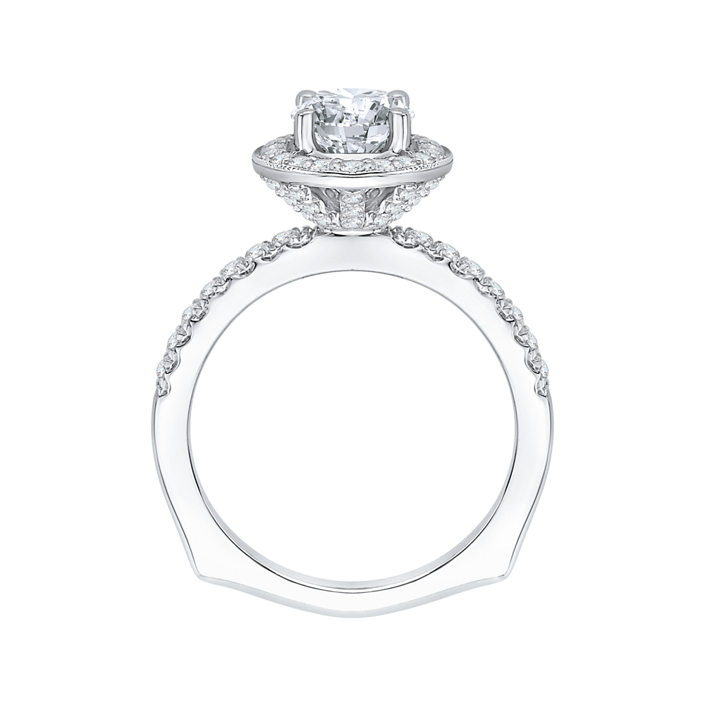 Euro Shank Round Diamond Halo Engagement Ring in 14K White Gold (Semi-Mount)