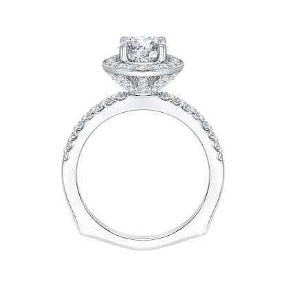 Euro Shank Round Diamond Halo Engagement Ring in 14K White Gold (Semi-Mount)