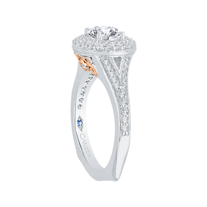 Split Shank Round Diamond Double Halo Engagement Ring in 14K Two Tone Gold (Semi-Mount)