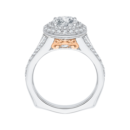 Split Shank Round Diamond Double Halo Engagement Ring in 14K Two Tone Gold (Semi-Mount)