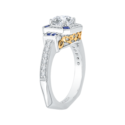 Round Diamond and Sapphire Engagement Ring in 14K Two Tone Gold (Semi-Mount)