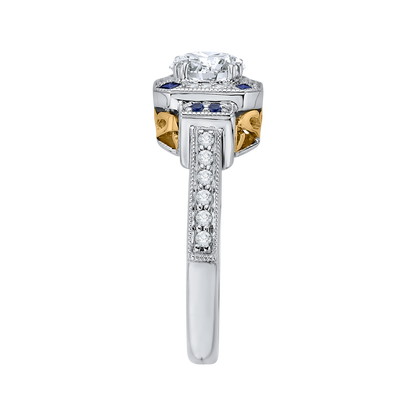 Round Diamond and Sapphire Engagement Ring in 14K Two Tone Gold (Semi-Mount)