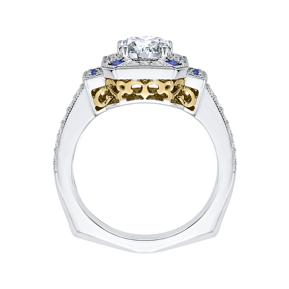 Round Diamond and Sapphire Engagement Ring in 14K Two Tone Gold (Semi-Mount)