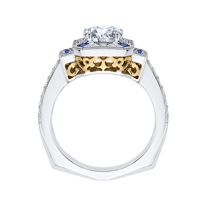 Round Diamond and Sapphire Engagement Ring in 14K Two Tone Gold (Semi-Mount)