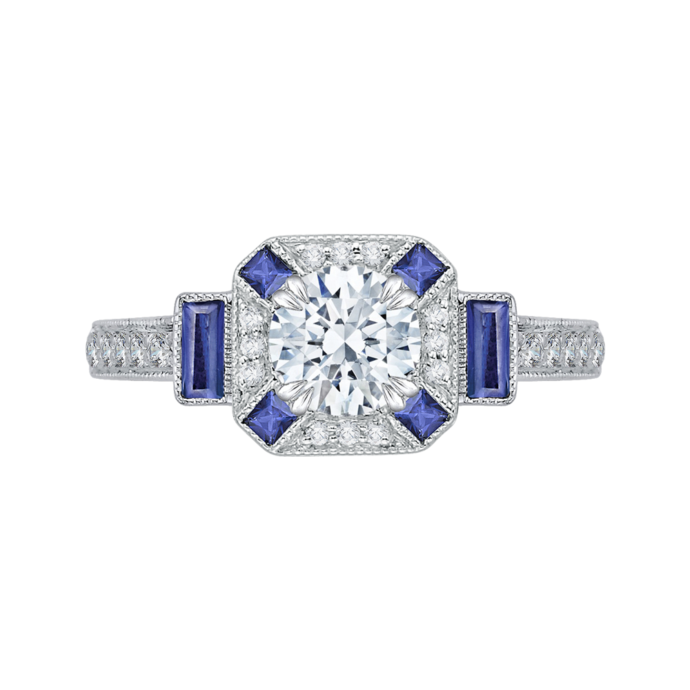 Round Diamond and Sapphire Engagement Ring in 14K White Gold (Semi-Mount)