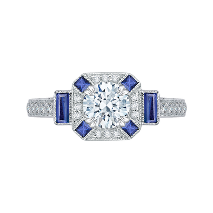 Round Diamond and Sapphire Engagement Ring in 14K White Gold (Semi-Mount)