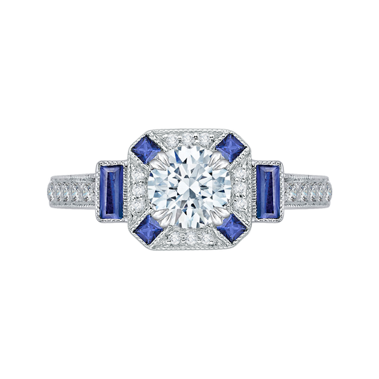 Round Diamond and Sapphire Engagement Ring in 14K White Gold (Semi-Mount)