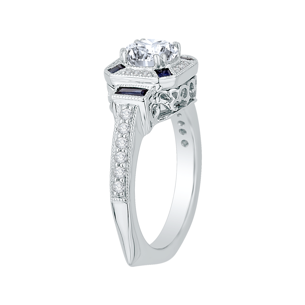 Round Diamond and Sapphire Engagement Ring in 14K White Gold (Semi-Mount)