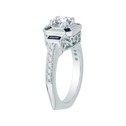 Round Diamond and Sapphire Engagement Ring in 14K White Gold (Semi-Mount)