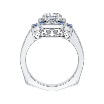 Round Diamond and Sapphire Engagement Ring in 14K White Gold (Semi-Mount)