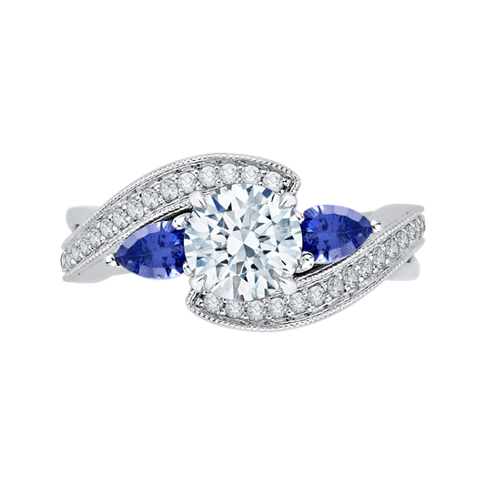 Round Diamond and Sapphire Engagement Ring in 14K White Gold (Semi-Mount)