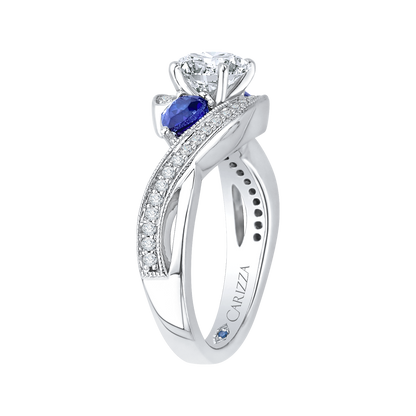 Round Diamond and Sapphire Engagement Ring in 14K White Gold (Semi-Mount)