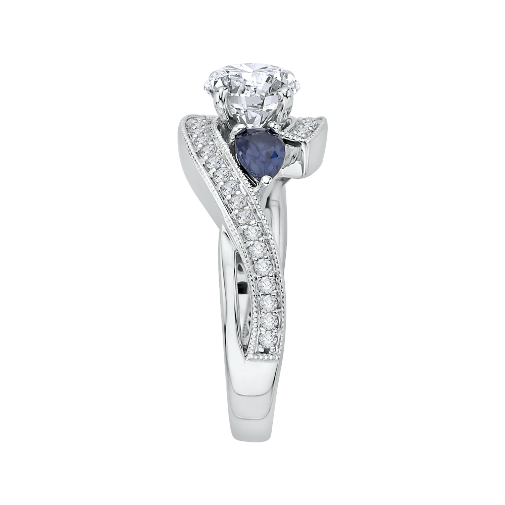 Round Diamond and Sapphire Engagement Ring in 14K White Gold (Semi-Mount)