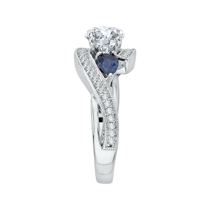 Round Diamond and Sapphire Engagement Ring in 14K White Gold (Semi-Mount)