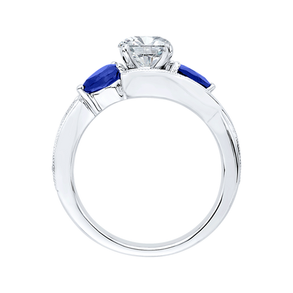 Round Diamond and Sapphire Engagement Ring in 14K White Gold (Semi-Mount)