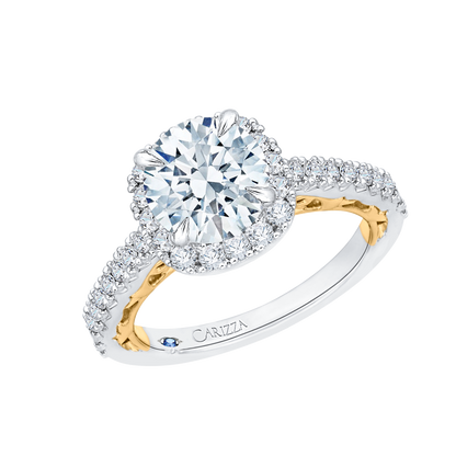 Round Diamond Halo Engagement Ring in 14K Two Tone Gold (Semi-Mount)