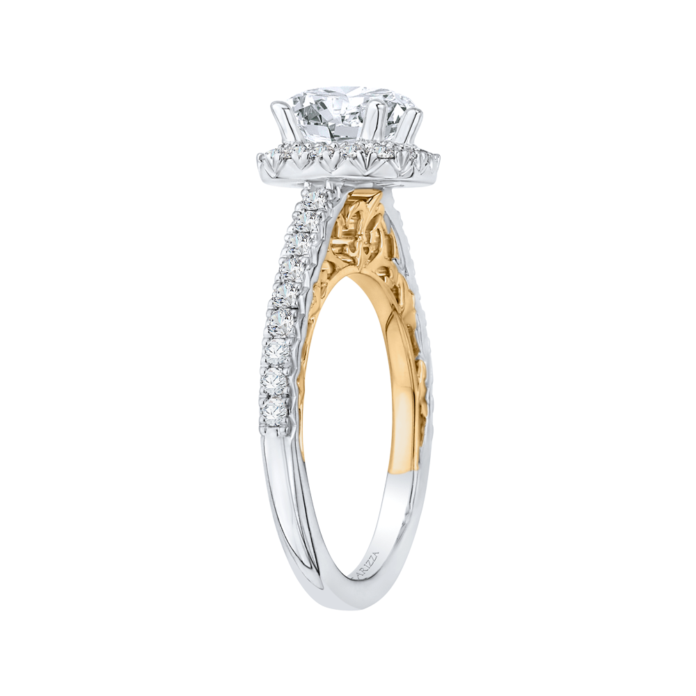 Round Diamond Halo Engagement Ring in 14K Two Tone Gold (Semi-Mount)