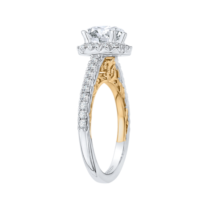 Round Diamond Halo Engagement Ring in 14K Two Tone Gold (Semi-Mount)