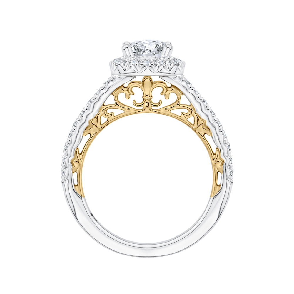 Round Diamond Halo Engagement Ring in 14K Two Tone Gold (Semi-Mount)