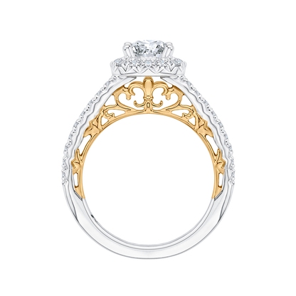 Round Diamond Halo Engagement Ring in 14K Two Tone Gold (Semi-Mount)