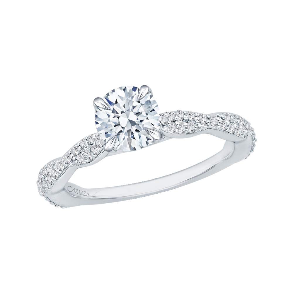 14K White Gold Round Diamond Engagement Ring (Semi-Mount)