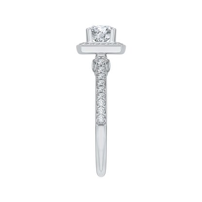 Round Diamond Halo Engagement Ring in 14K White Gold (Semi-Mount)