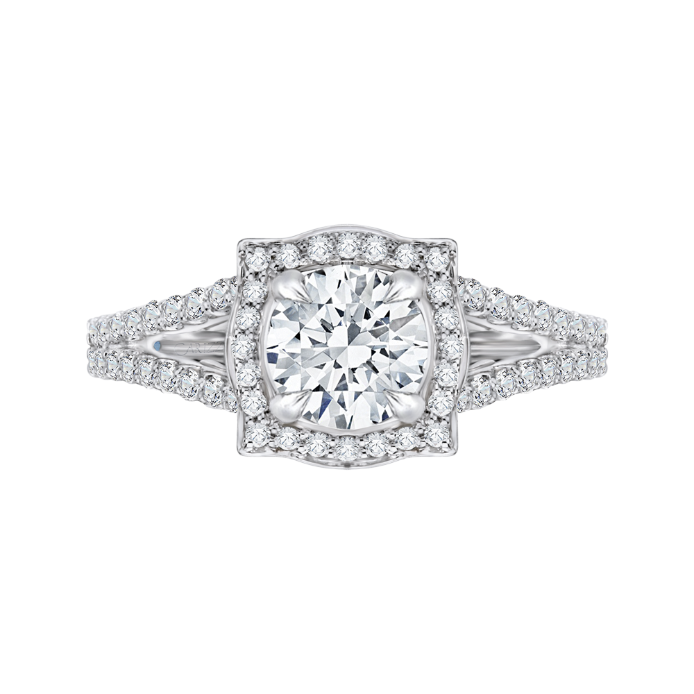 Split Shank Round Halo Diamond Engagement Ring in 14K White Gold (Semi-Mount)