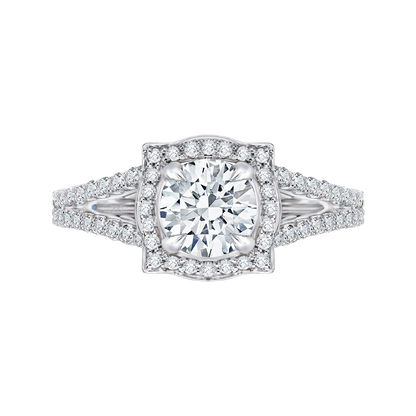 Split Shank Round Halo Diamond Engagement Ring in 14K White Gold (Semi-Mount)