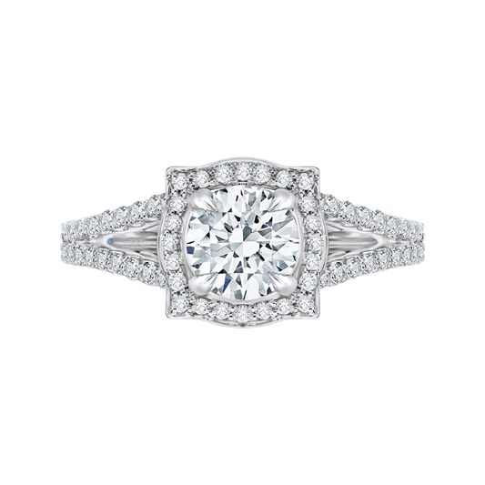 Split Shank Round Halo Diamond Engagement Ring in 14K White Gold (Semi-Mount)