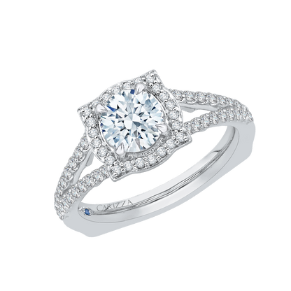 Split Shank Round Halo Diamond Engagement Ring in 14K White Gold (Semi-Mount)