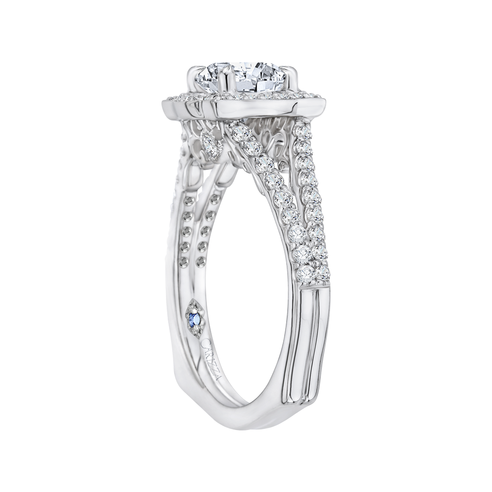 Split Shank Round Halo Diamond Engagement Ring in 14K White Gold (Semi-Mount)