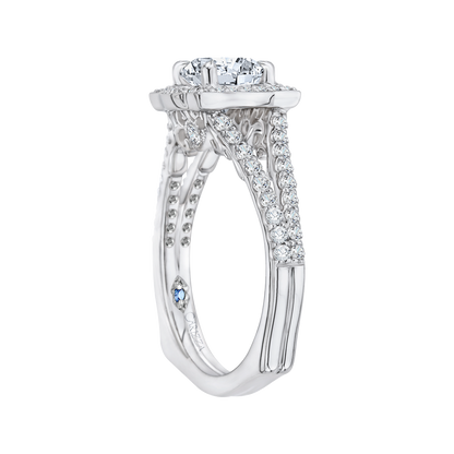 Split Shank Round Halo Diamond Engagement Ring in 14K White Gold (Semi-Mount)