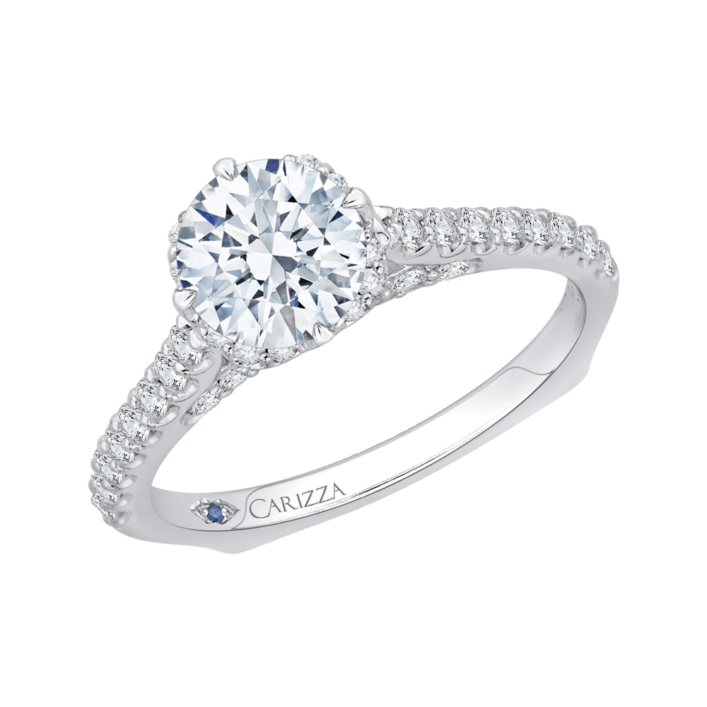 Euro Shank Round Diamond Engagement Ring in 14K White Gold (Semi-Mount)