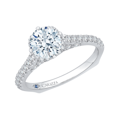 Euro Shank Round Diamond Engagement Ring in 14K White Gold (Semi-Mount)