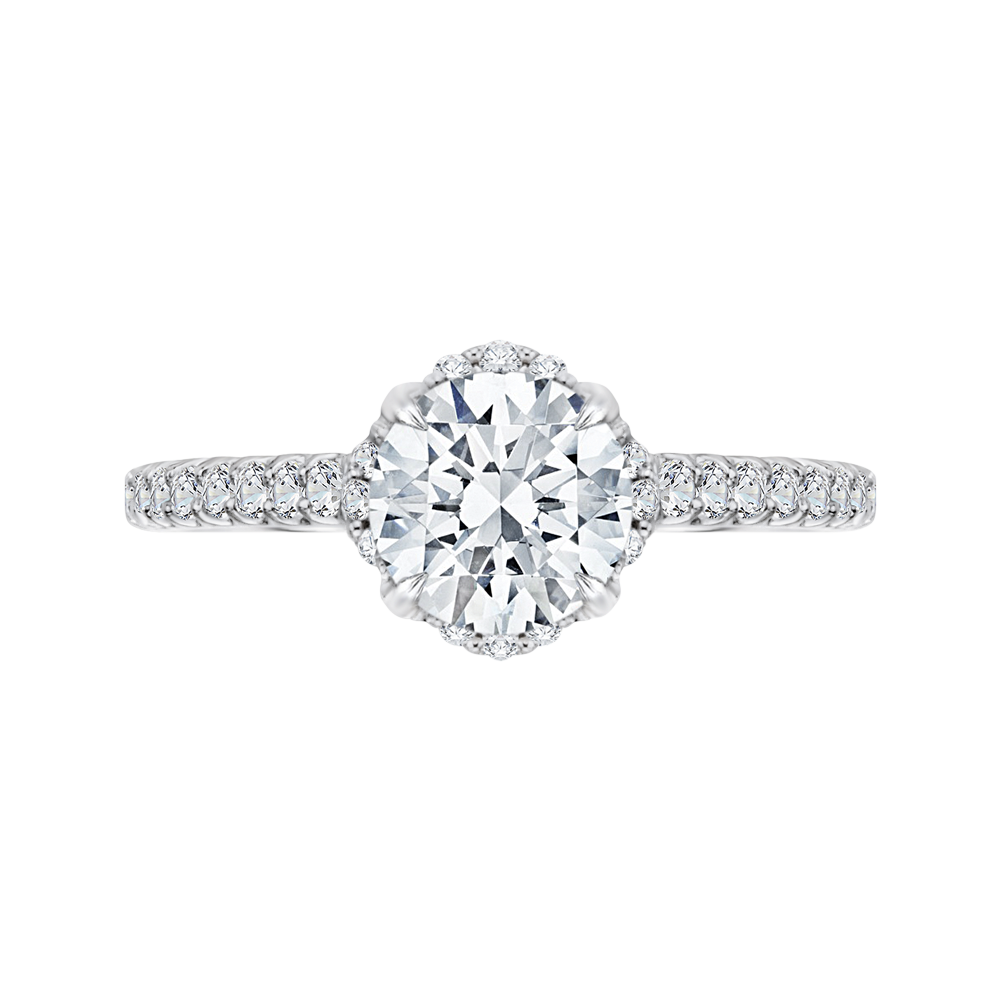 Euro Shank Round Diamond Floral Engagement Ring in 14K White Gold (Semi-Mount)